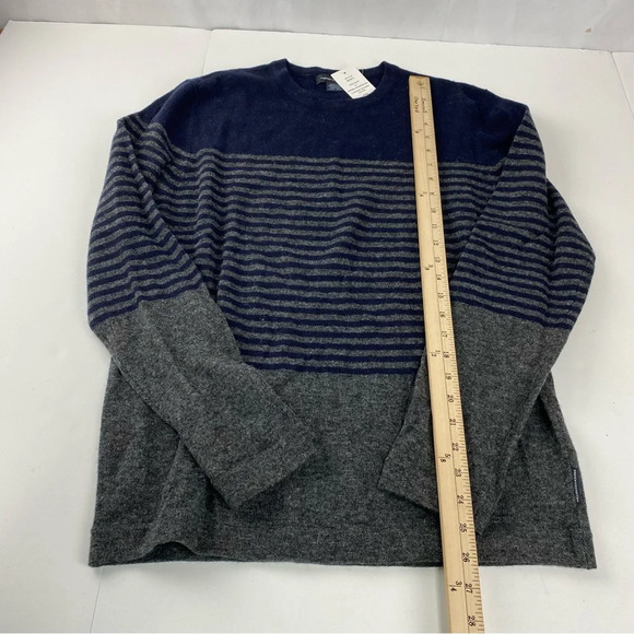 French Connection Mens Medium Lambswool Blend Gray Navy Striped Sweater NWT - Picture 2 of 6